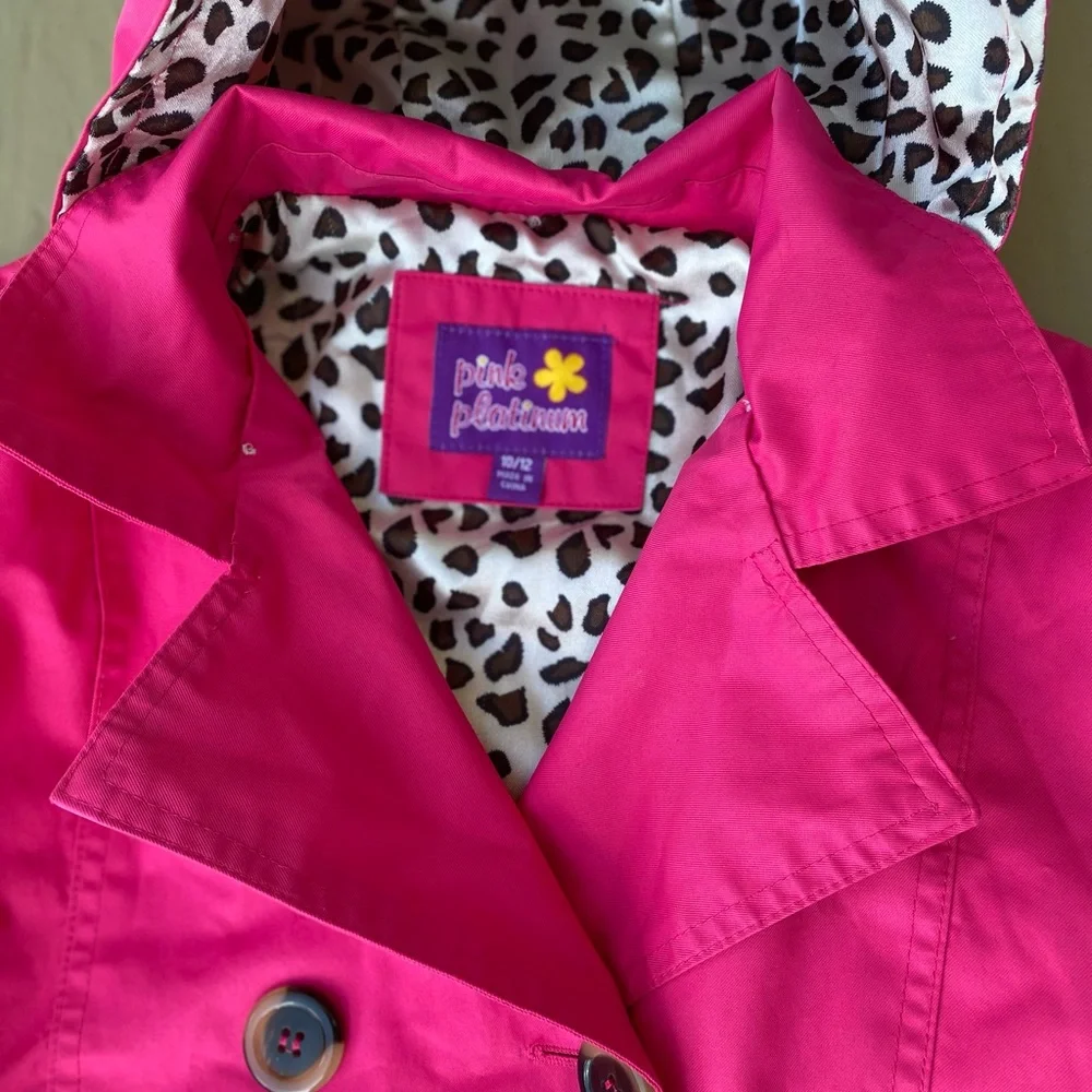 Pink Platinum - Girl lovely fuchsia color breasted raincoat with hood Si…